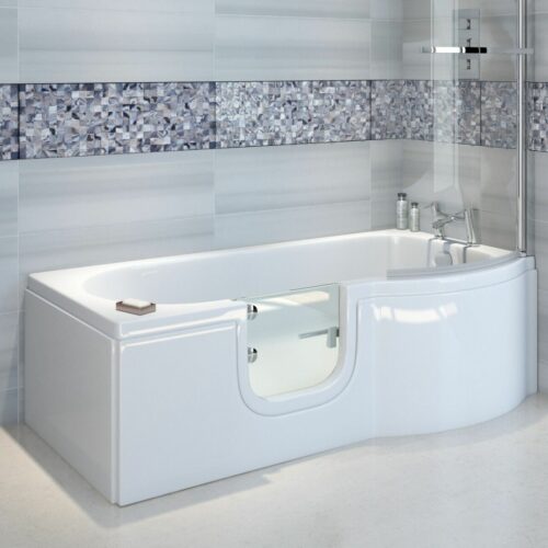 Bathe Easy Concert P Shaped Walk In Bath 1675 x 850/750 + Glass Screen